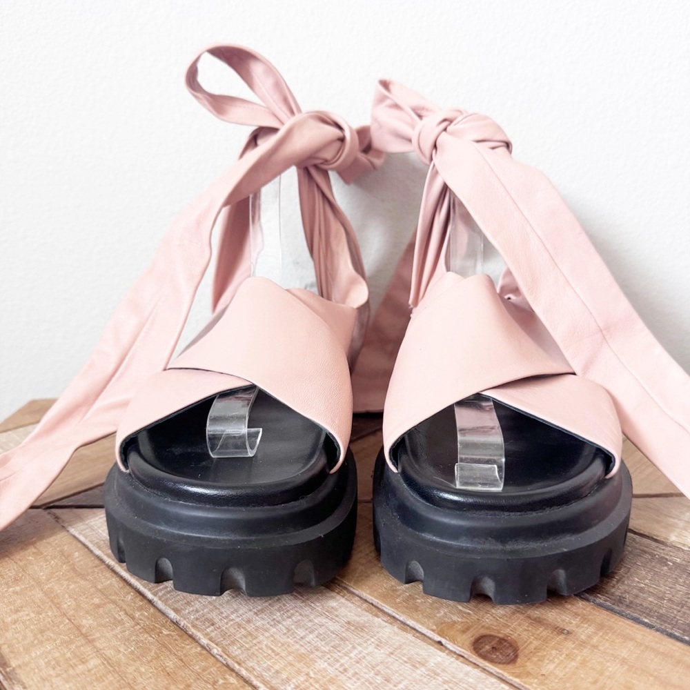 AGL Pink Leather Ankle Wrap Platform Sandals w/flaw - Picture 8 of 13